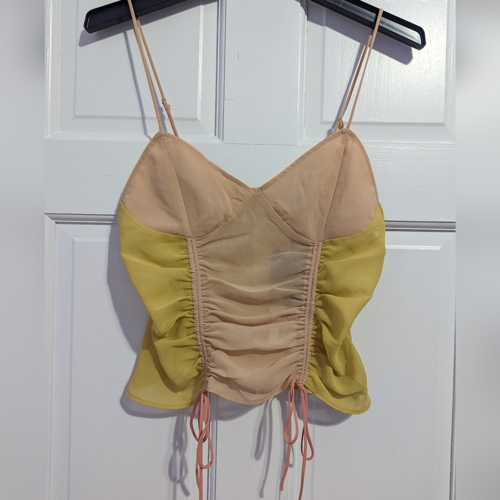 NWT ZARA Lingerie Tie-Up Tank Top Pink-Yellow Medium